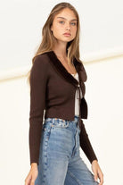 Women's Sweaters - Cardigans Miss Mesmerize Fur Trim Tie Front Ribbed Cardigan