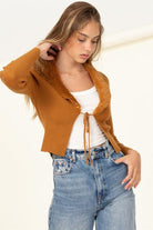 Women's Sweaters - Cardigans Miss Mesmerize Fur Trim Tie Front Ribbed Cardigan