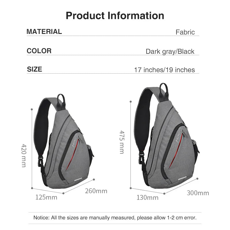 Dark gray fabric bag with sling for travel and daily use
