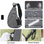 Gray bag with sling, water-resistant fabric, perfect for travel