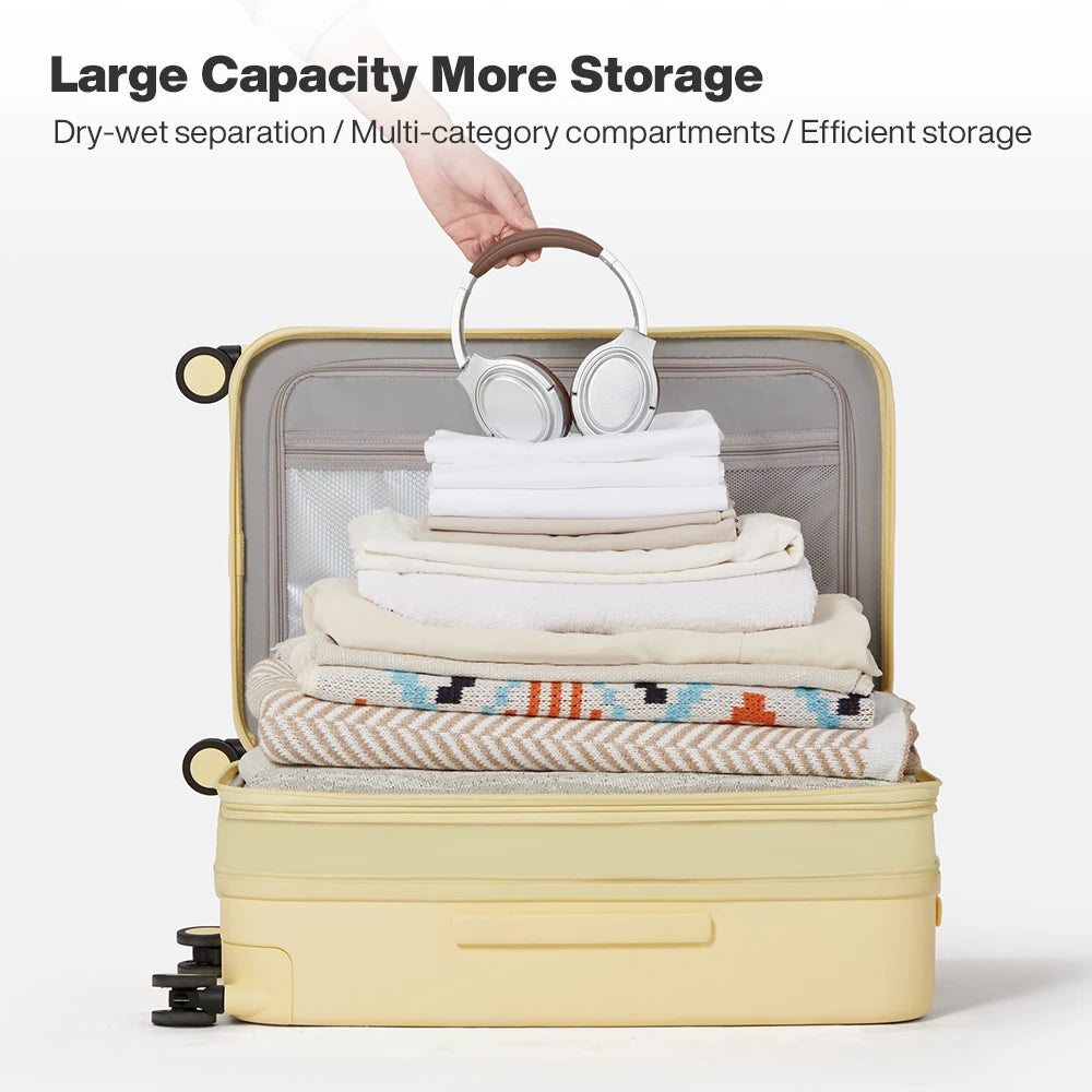 Yellow carry-on luggage, spacious compartments for organized travel, best travel luggage carry-on