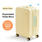 Yellow expandable luggage from VacationGrabs, best travel luggage carry-on