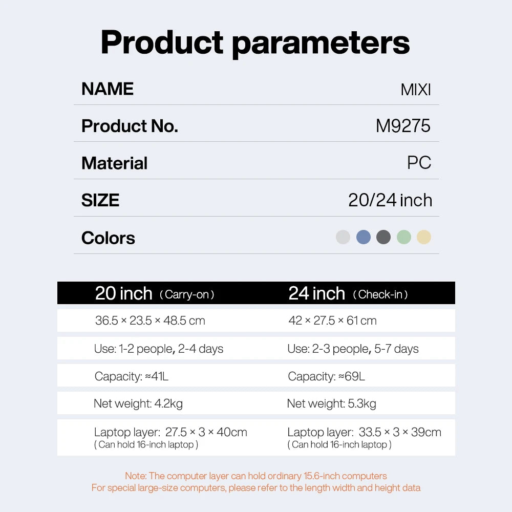 VacationGrabs carry on size luggage dimensions in durable PC material