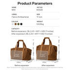 VacationGrabs duffle bag, brown fabric, antibacterial lining, travel use