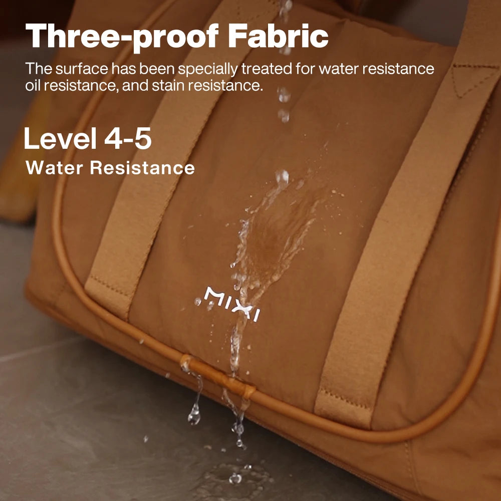 VacationGrabs waterproof duffle bag in tan, ideal for travel and gym