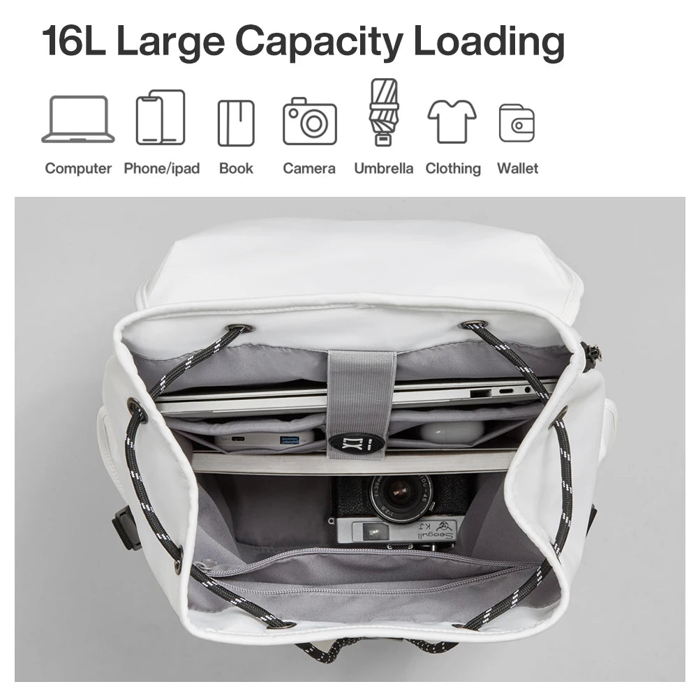 White travel backpacking backpack with large capacity for electronics and essentials