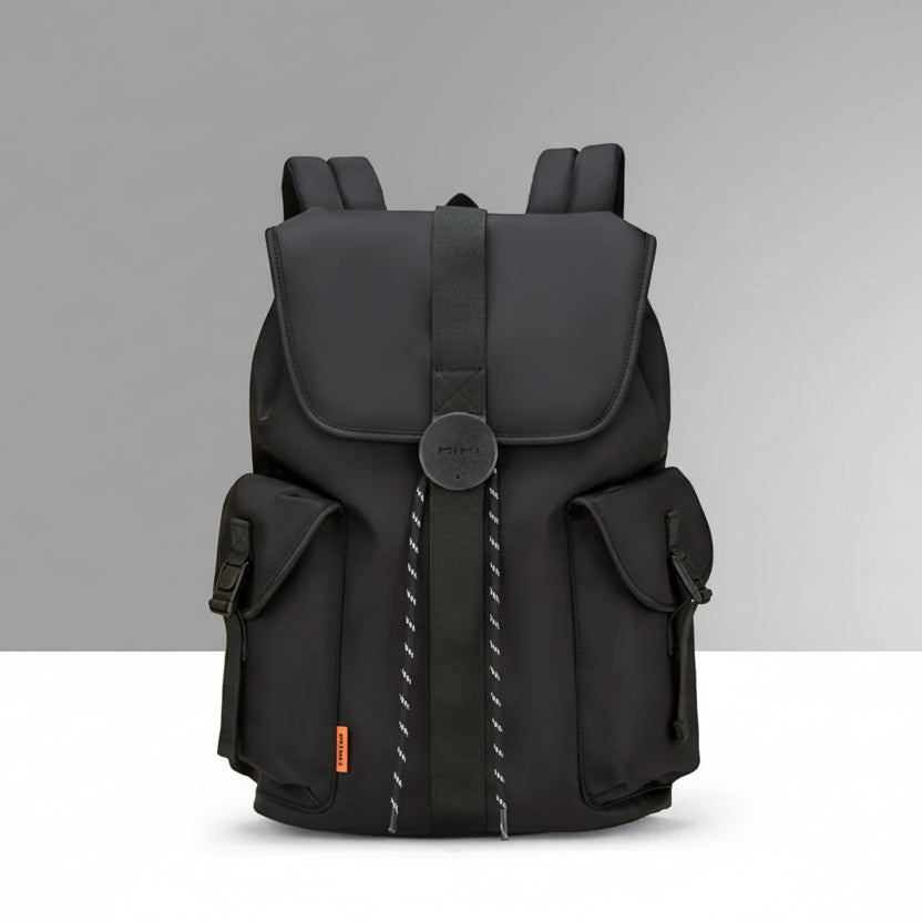 Black travel backpacking backpack, holds a 16-inch laptop, durable material