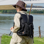 Black travel backpacking backpack, water-resistant for outdoor adventures