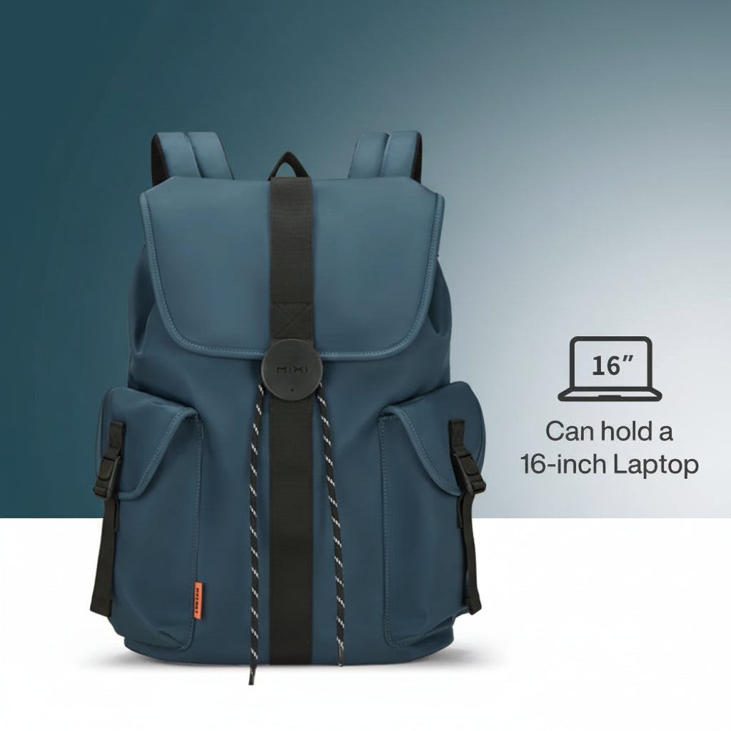 Blue travel backpacking backpack with laptop compartment and pockets