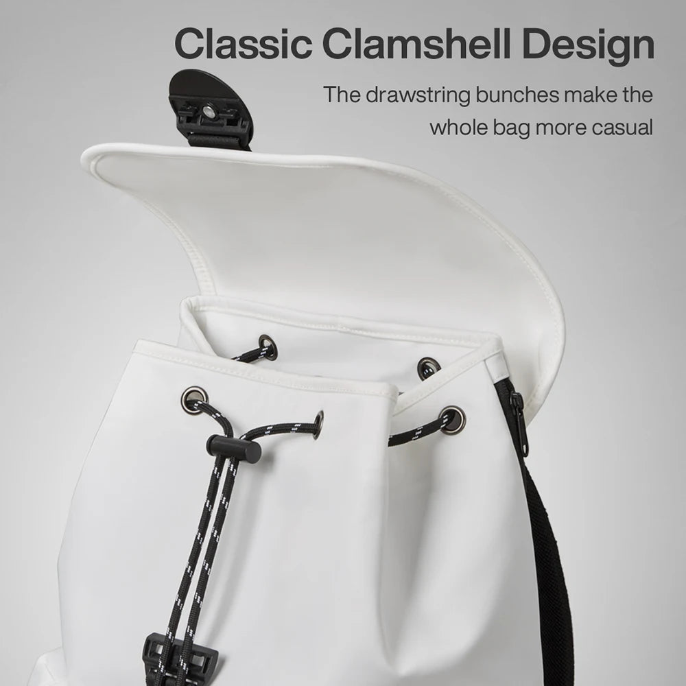 white travel backpacking backpack with classic clamshell design