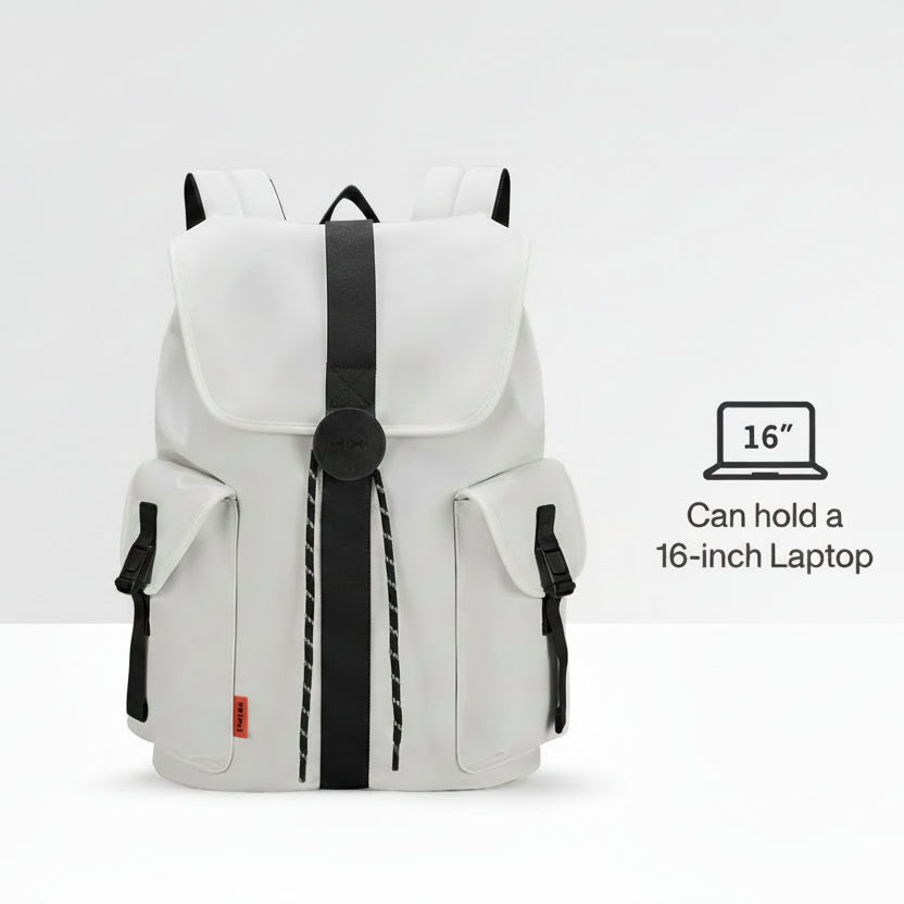 White travel backpacking backpack with laptop compartment and stylish design