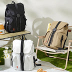 VacationGrabs travel backpacking backpack in black, white, and beige colors
