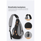 Breathable USB charging crossbody backpack with thick foam padding and adjustable straps for comfort