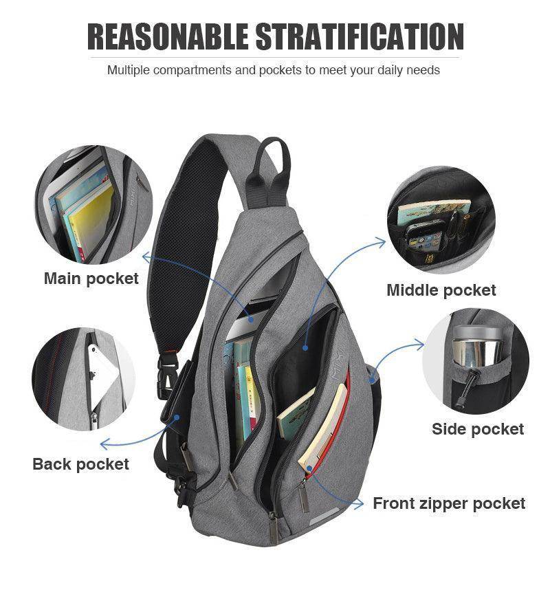 VacationGrabs USB charging crossbody backpack with multiple compartments for easy organization
