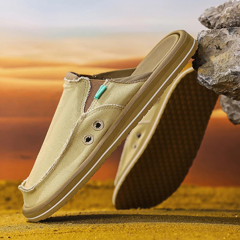 Men's comfortable shoes in beige canvas, perfect for beach days