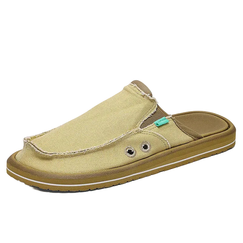 Mens comfortable shoes in beige canvas for casual wear