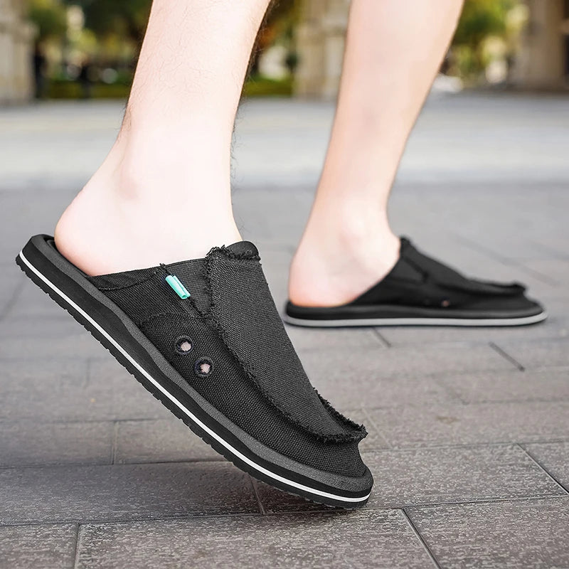 Men's comfortable shoes in black canvas for casual outings