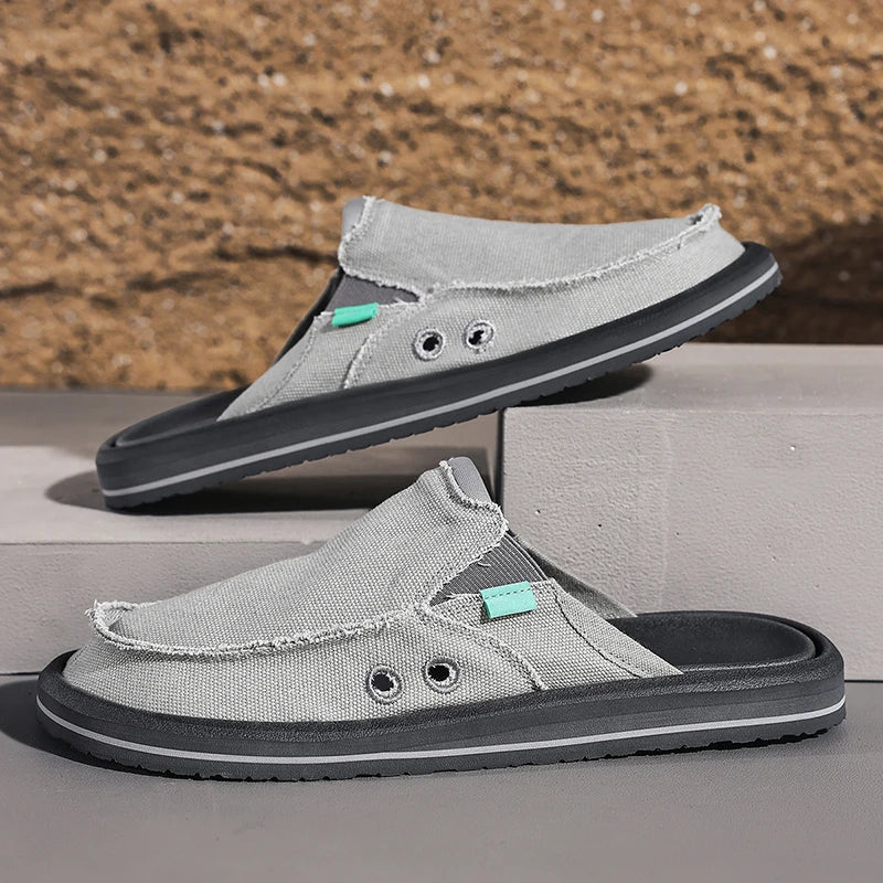 Men's comfortable shoes in gray canvas, perfect for casual outings