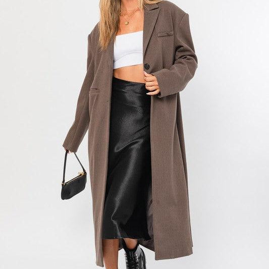 Women's Coats & Jackets Mocha Brown Straight Blazer Long Coat