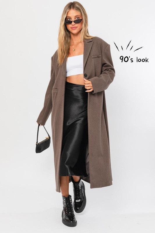 Women's Coats & Jackets Mocha Brown Straight Blazer Long Coat