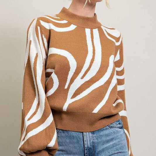 Women's Sweaters Mock Neck Printed Sweater