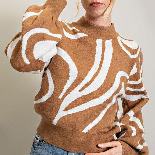 Women's Sweaters Mock Neck Printed Sweater