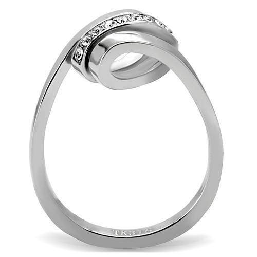 Modern silver fashion ring for women with twisted design and sparkling accents