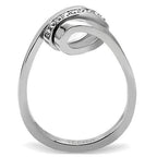 Modern silver fashion ring for women with twisted design and sparkling accents