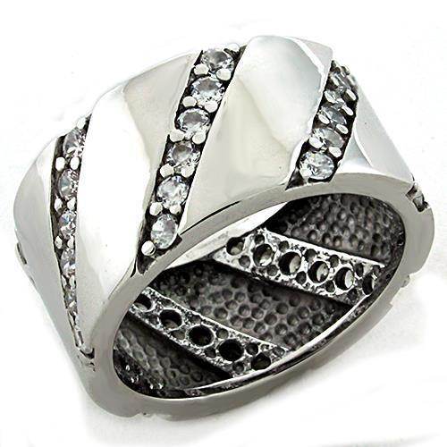 Modern silver ring for women with a zigzag design and sparkling crystals