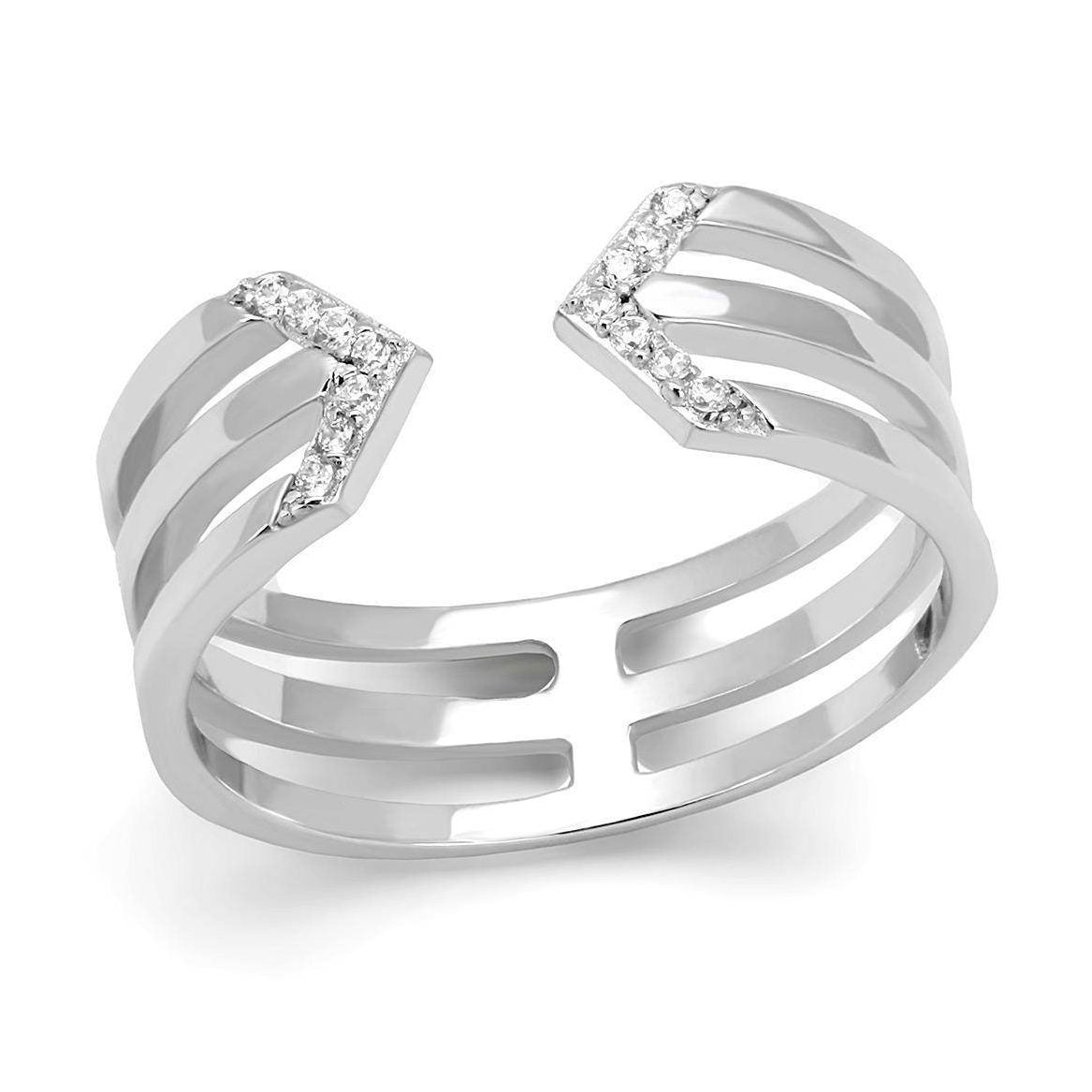 Modern silver rings for vacation style featuring a unique open design with sparkling accents