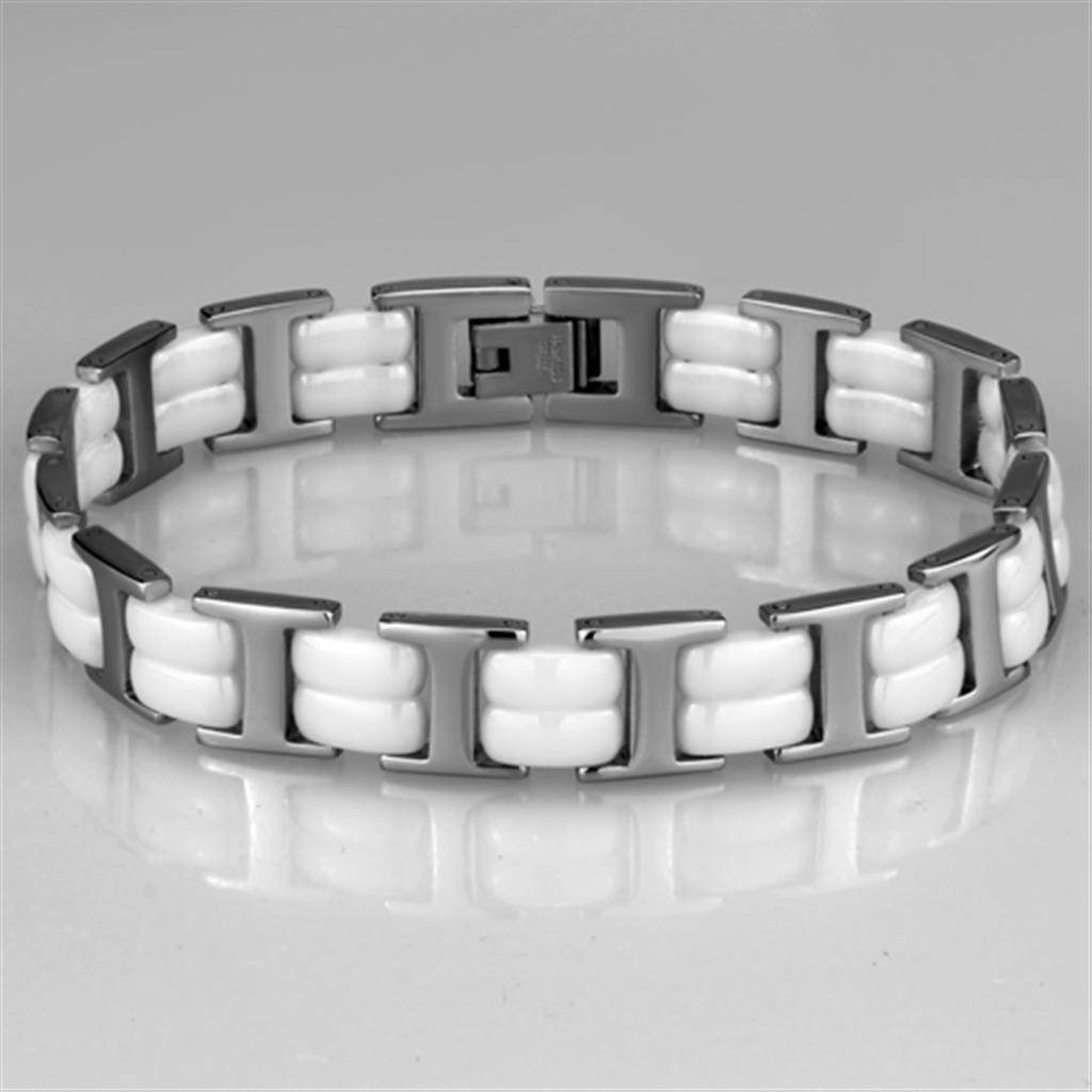 Modern women's fashion bracelet with alternating white and silver links for stylish accessorizing
