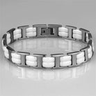 Modern women's fashion bracelet with alternating white and silver links for stylish accessorizing