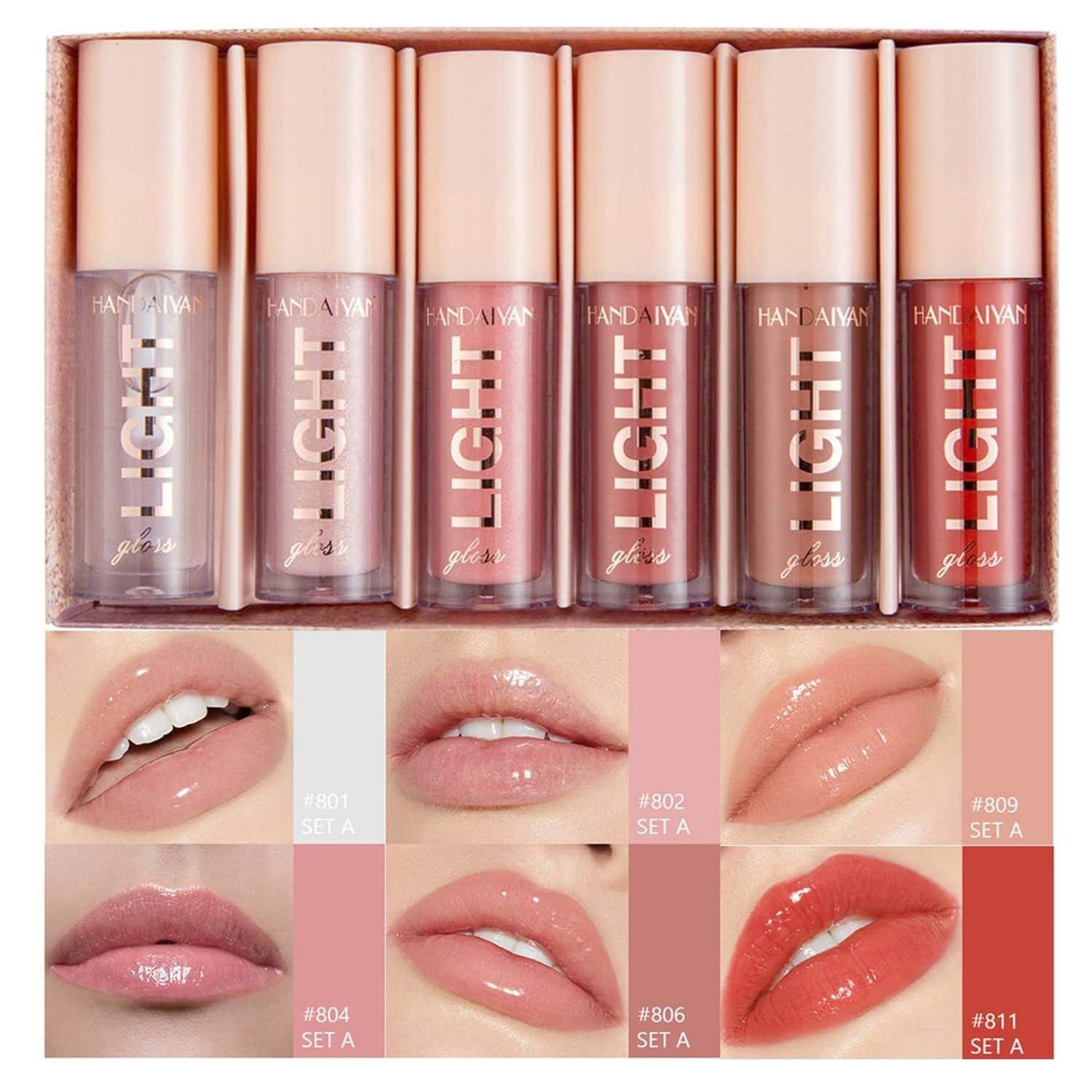 6PCS Hydrating Lip Gloss Neutral Nude Nourishing Glossy - VacationGrabs