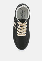 Monigue Faux Leather Cross Stitch Detail Sneakers