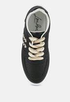 Monigue Faux Leather Cross Stitch Detail Sneakers