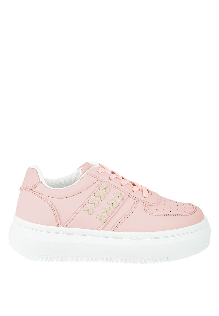 Monigue Faux Leather Cross Stitch Detail Sneakers