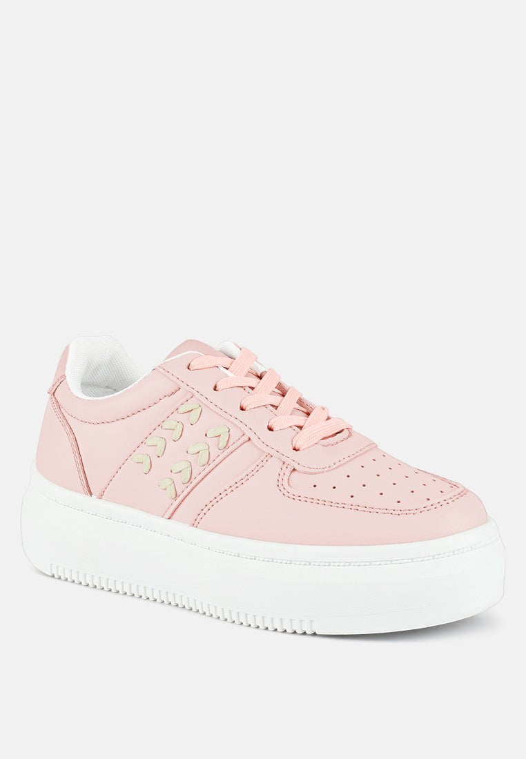 Monigue Faux Leather Cross Stitch Detail Sneakers