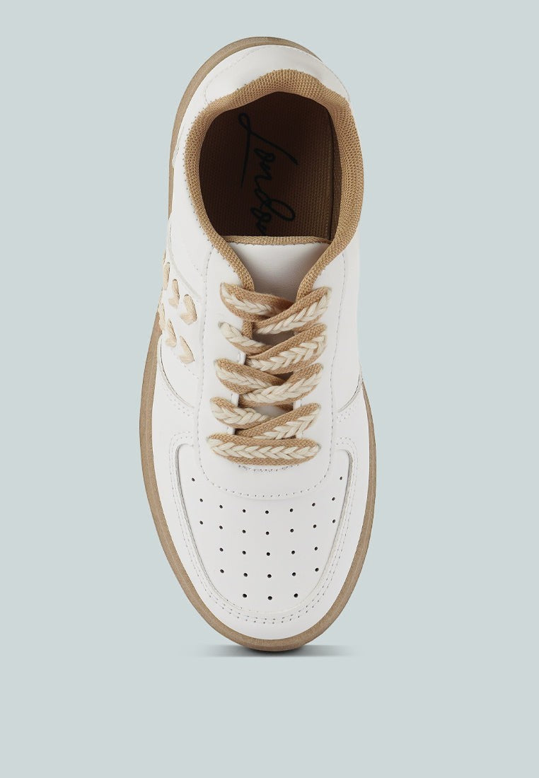 Monigue Faux Leather Cross Stitch Detail Sneakers