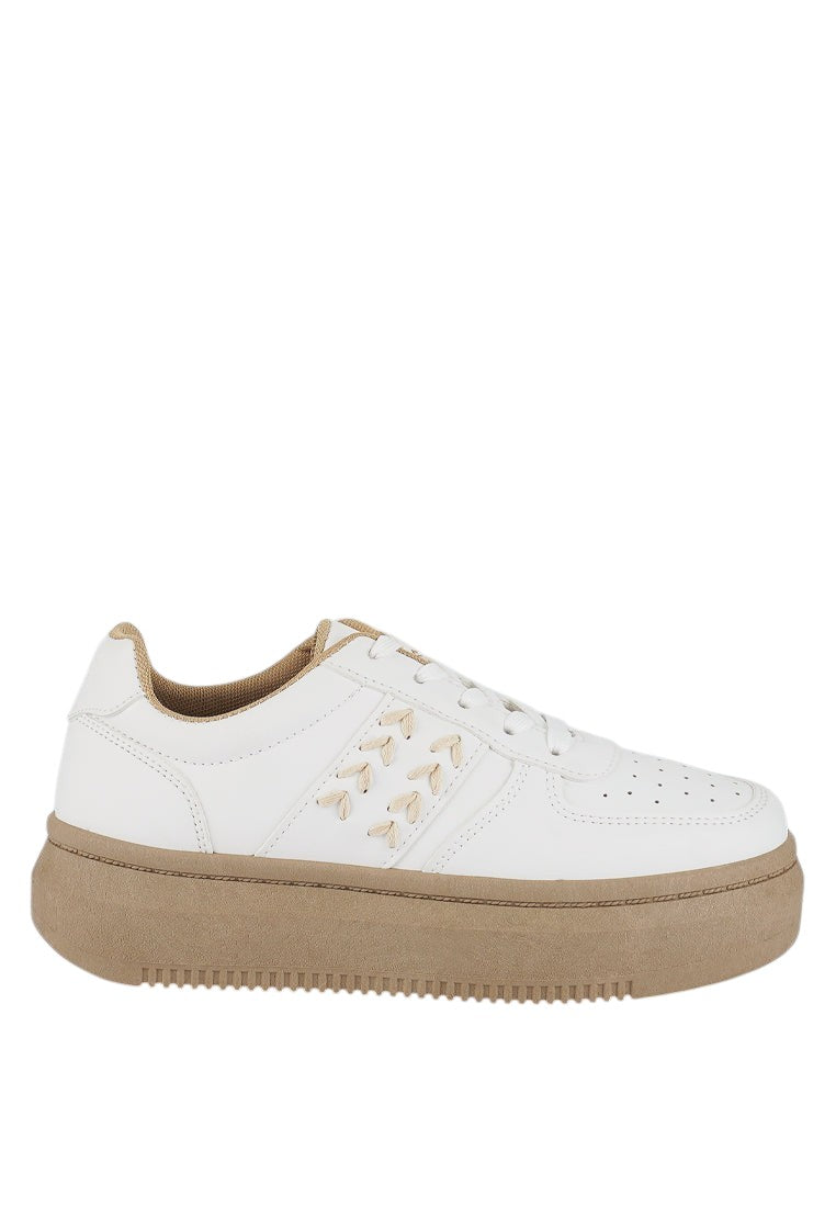 Monigue Faux Leather Cross Stitch Detail Sneakers