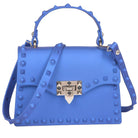 Monotone studded clutch bag in blue with decorative studs and a stylish handle for fashionable outings