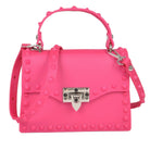 Monotone studded clutch bag in vibrant pink with a stylish strap and decorative studs