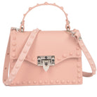 VacationGrabs monotone studded clutch bag in soft pink with decorative studs and a stylish handle