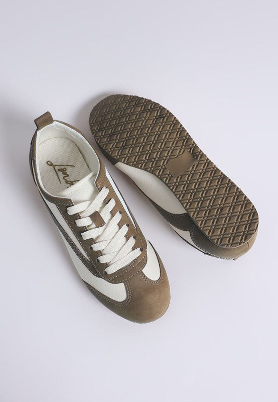 Moomba lace up sneakers in brown and white, casual footwear for women