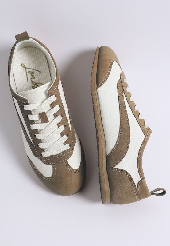 Moomba lace up sneakers in brown and white, stylish and comfortable