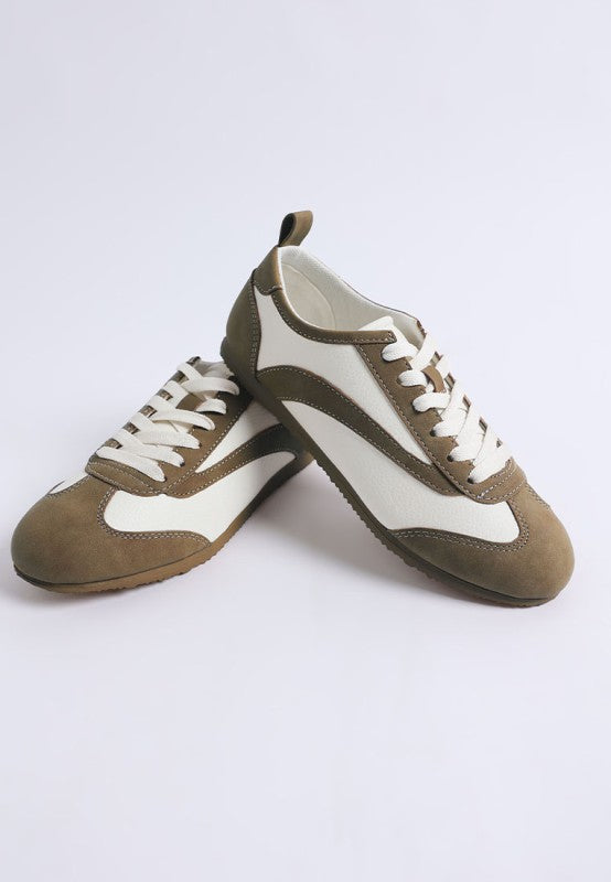 Moomba lace up sneakers in brown and white, stylish casual footwear