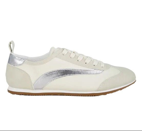 Women's Moomba lace up sneakers in white, faux leather and micro suede