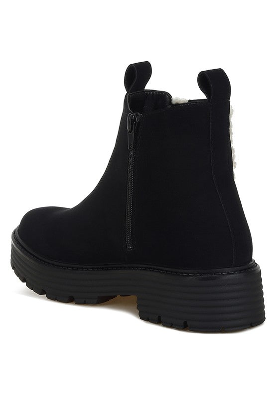 Rag Company Mothman fur detail boots featuring a sleek black design and zip closure for easy wear