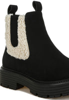 Stylish black ankle boots featuring Mothman fur detail for a trendy winter look