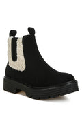Stylish Rag Company Mothman fur detail boots in black with textured side panel for comfort
