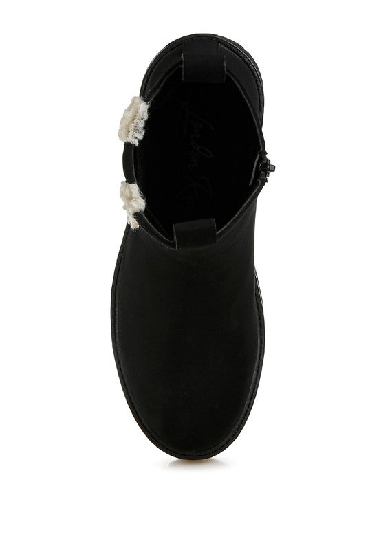 Rag Company Mothman fur detail boots featuring a sleek black design and unique fur accents